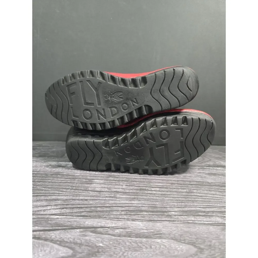 FLY London Yif Red Leather Wedge Oxford Platform Lace Up Women's EU 38 US 7.5